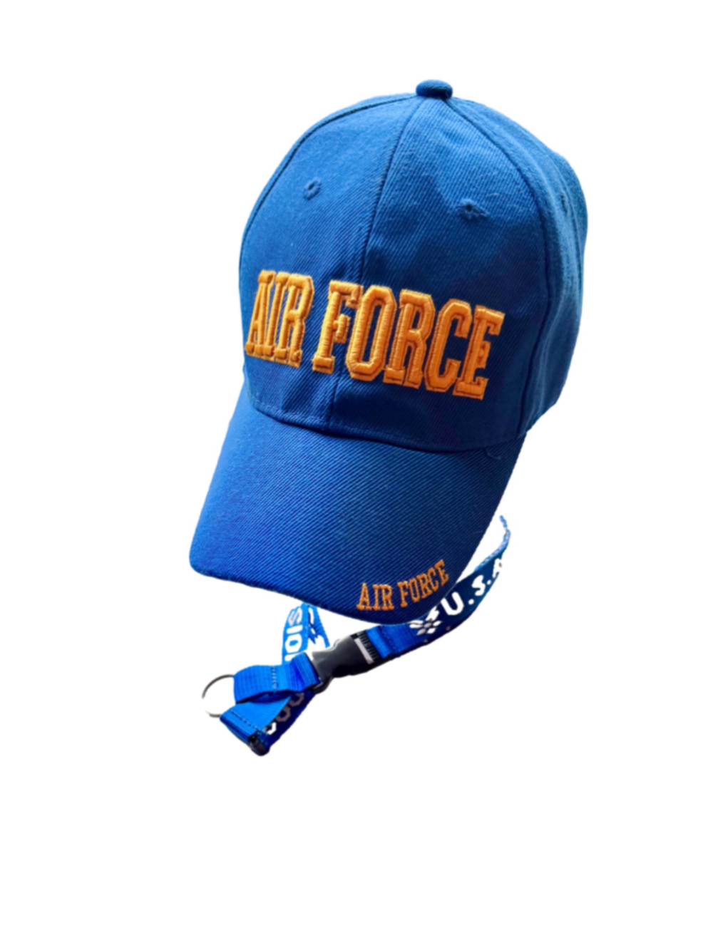 Men's Air Force Baseball Cap One Size Blue and Gold & Lanyard